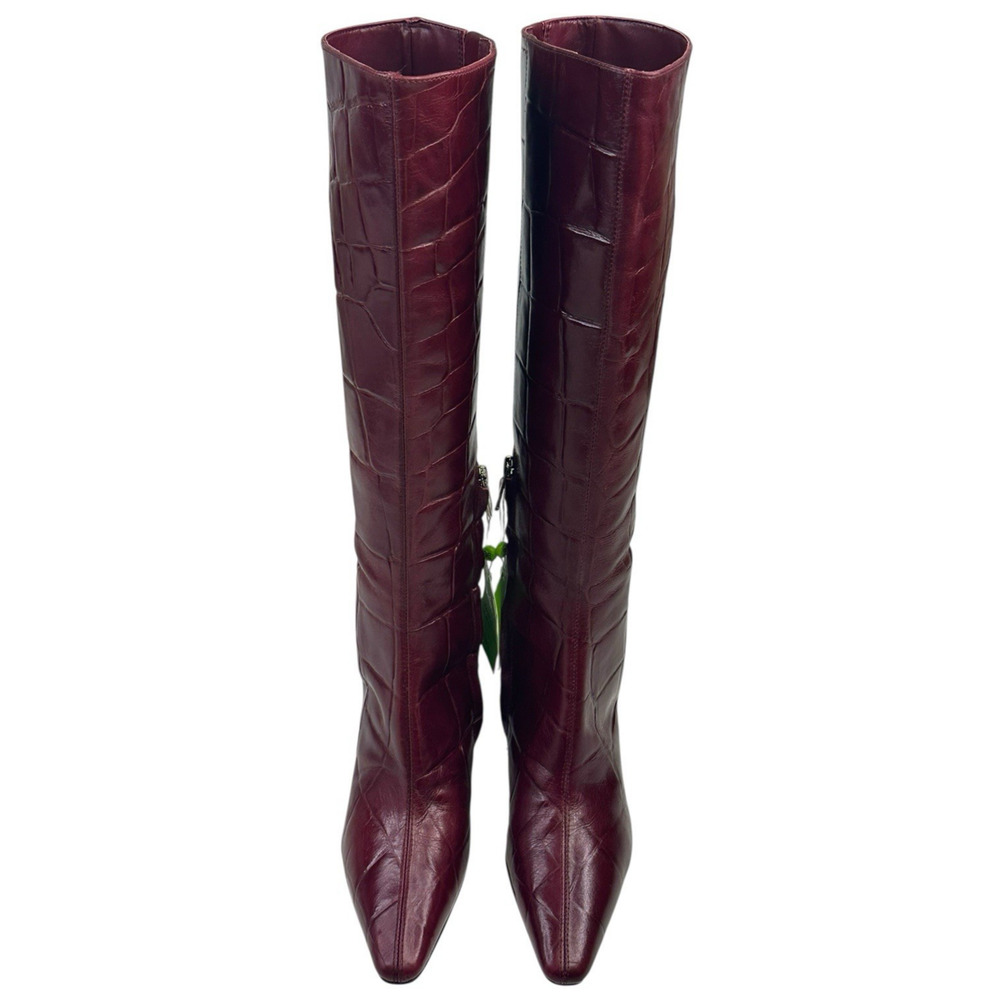Sam Edelman Sylvia 2 Knee-High Boots French Merlot Croco Leather Size 6.5M New - Picture 2 of 10